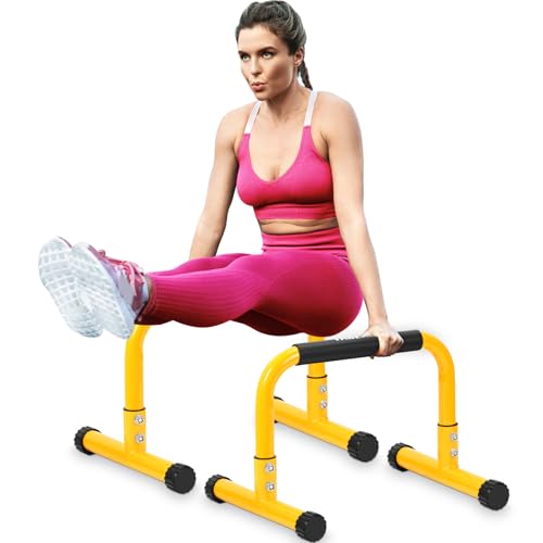 Push Up Bar, 14'' High Steel Parallettes & Dip Bar with Full Coverage Foam Handle, Heavy-Duty Calisthenics Parallel Bars for L-Sit, Dips, Home Gym Strength Training Workout