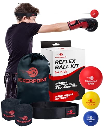 Boxing Reflex Ball for Adults and Kids - React Reflex Balls on String with Headband, Carry Bag and Hand Wraps - Improve Hand Eye Coordination, Punching Speed, Fight Reaction - style: Kids