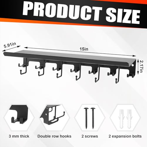Novabright Double Row Hooks Floating Shelf Compatible with Tonal Accessories, T-bracket Lock Adapters Hanger, Wall Mount Home Gym Storage Rack for Fitness Equipment