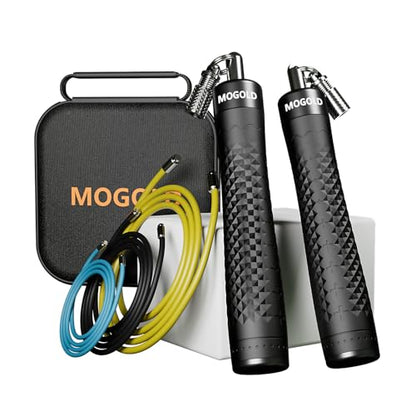 Weighted Jump Rope Set - 1/4LB & 1/2LB Heavy Speed Rope with Quick-Release Handles, 3 PVC Cables (9.8FT), Anti-Slip Grip for Boxing, Cross Training & Home Workout, Includes Carry Case