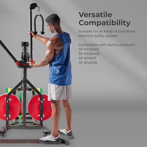 Sunny Health & Fitness Power Cage Squat Rack Upgrade Attachments, Dip Bar, Plate Bar Holder, Belt Squat, J Hook, Lat, Adapter, U Ring, Pull Up Bar, Landmine, Captain's Chair, Tricep Rope For Home Gym - style: Tricep Rope