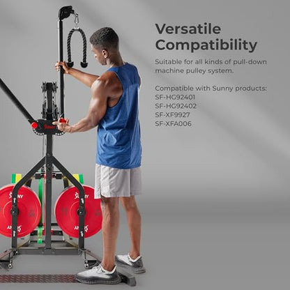 Sunny Health & Fitness Power Cage Squat Rack Upgrade Attachments, Dip Bar, Plate Bar Holder, Belt Squat, J Hook, Lat, Adapter, U Ring, Pull Up Bar, Landmine, Captain's Chair, Tricep Rope For Home Gym - style: Tricep Rope