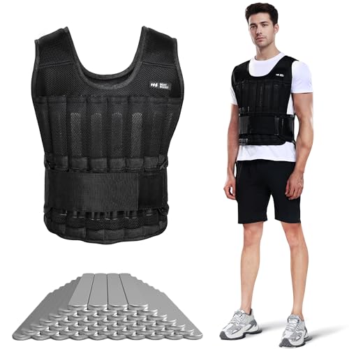Weighted Vest Men 20lb/30lb/40lb/50lb/60lb Adjustable Weight Vest with Steel Plates Weight for Running Workout
