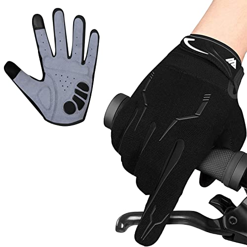 WESTWOOD FOX Cycling Gloves for Men - Full Finger BMX & Mountain Bike Gloves with Touchscreen, MTB, Padded Anti-Slip Grips for Men, Women & Wheelchairs - color: Black, size: Large
