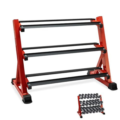 Dumbbell Rack 3 Tier Heavy Duty Weight Organizer Dumbbell Storage Stand Holder 1100lbs Capacity Quick Assembly Dumbbell Weight Storage Rack For Home Gym, Red (Rack Only)
