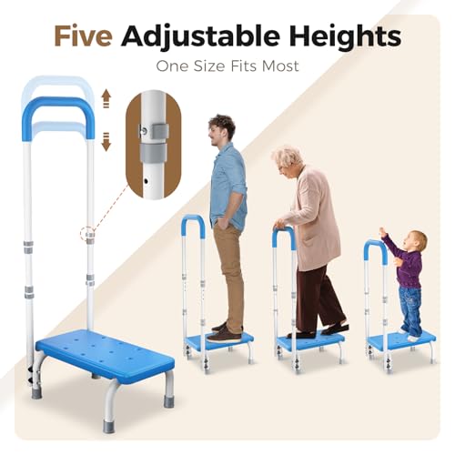 Medical Step Stool with Handle for Elderly - Sturdy Lightweight Step Stool for Bedside for Adults, Non-Skid Rubber Platform Stepping Stool, Safely Supports up to 330 Pounds,Blue