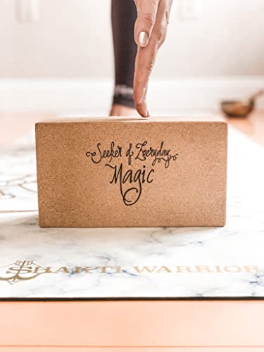 Shakti Warrior Cork Yoga Block - Artist Designed, Premium eco friendly cork block, Non Slip, Non Toxic, Great for Regular & Hot Yoga, Pilates and Workouts (9 inch x 6 inch x 3 inch)
