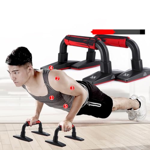 BESPORTBLE H-shape Push-up Bars Pair for Arm Strength Training, Red Black Steel Pushup Stands for Chest and Abdomen Muscle Workout at Home Gym