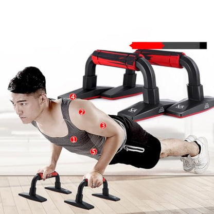 BESPORTBLE H-shape Push-up Bars Pair for Arm Strength Training, Red Black Steel Pushup Stands for Chest and Abdomen Muscle Workout at Home Gym
