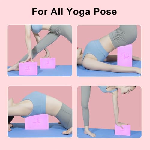 RETON Yoga Blocks Set, High - Density Yoga Block with 2 Strap, Lightweight Foam Brick Yoga Pilates Blocks, Anti-Slip Yoga Brick with Embossed Design for Posture Adjustment and Movement Assistance