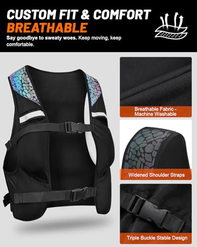 Weighted Vest for Woman Men, 0-10lbs Adjustable Running Vest with 10 Removable Weights, Weight Training Vest for Weight Loss, Colorful Reflective Straps & Phone Pockets, Machine Washable