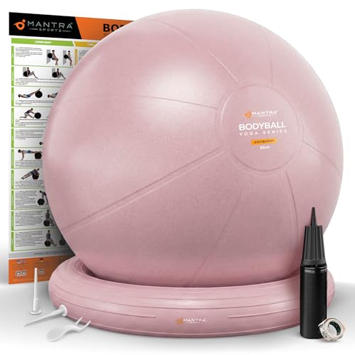 Yoga Ball Chair for Office Desk with Base - Ergonomic Balance & Stability Exercise Ball Seat for Adults - Active Sitting for Posture, Core & Back Pain Relief, Home Gym, Therapy, Pump