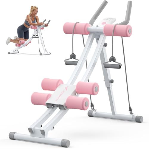 MERACH Ab Machine, Adjustable Dual Track Ab Trainer, Ab Workout Equipment - color: WHITE&PINK