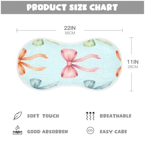 Colorful Bows Muslin Burp Cloths 4 Pack - Extra Large 22"x11", 4-Layer Soft Absorbent Cotton, Waterproof Backing, Baby Drool Rags for Newborn