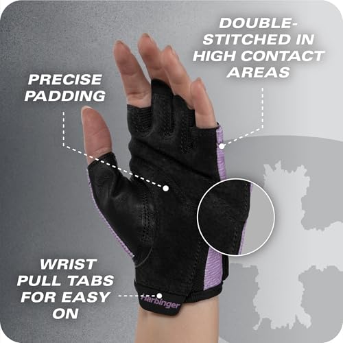 Harbinger Power Gloves 3.0 - Durable Half Finger Weightlifting Gloves with Adjustable Wrist Closure, Breathable Leather Palm, Small, Women's