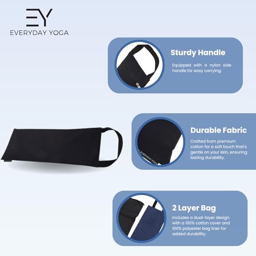 Everyday Yoga Sand Bag Cotton Unfilled, Adds Weight to Poses, Zipper Cover, Sturdy Handle, Silica Sand Filling, Durable Material - Black