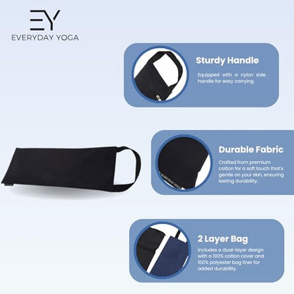 Everyday Yoga Sand Bag Cotton Unfilled, Adds Weight to Poses, Zipper Cover, Sturdy Handle, Silica Sand Filling, Durable Material - Black