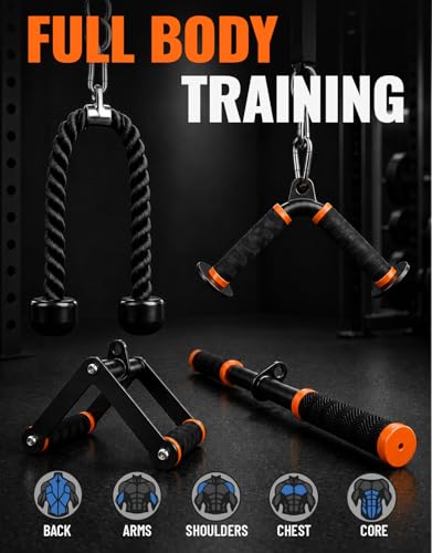 Cable Machine Attachment Set for Gym & Home Workouts, Lat Pulldown Attachments with Non-Slip Grips, Orange