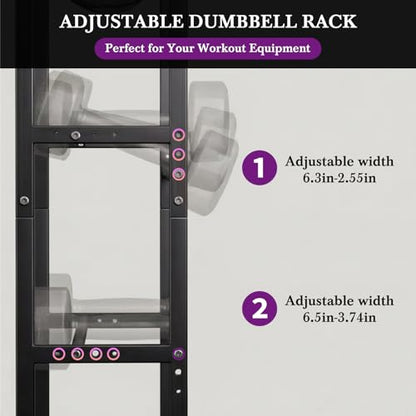 Dumbbell Rack, Home Gym Storage Rack, Adjustable Weight Rack Organizer with Wheels & Hooks, Heavy Duty Gym Equipment Storage, Workout Storage Organizer for Garage Gym