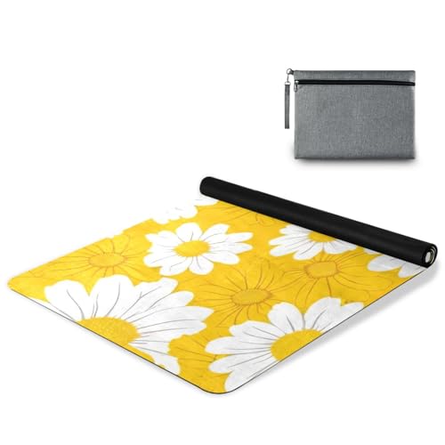 Yellow Daisy Yoga Mat Non-Slip Eco-Friendly Exercise Fitness Mat for Yoga Pilates and Floor Workouts for Women & Men, 71 x 26 in
