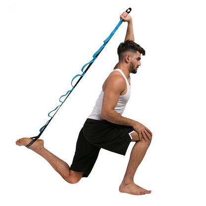 Yoga Stretch Strap with 10 Loops – Non-Elastic Strap for Flexibility, Physical Therapy, Pilates, and Home Workout (Blue)