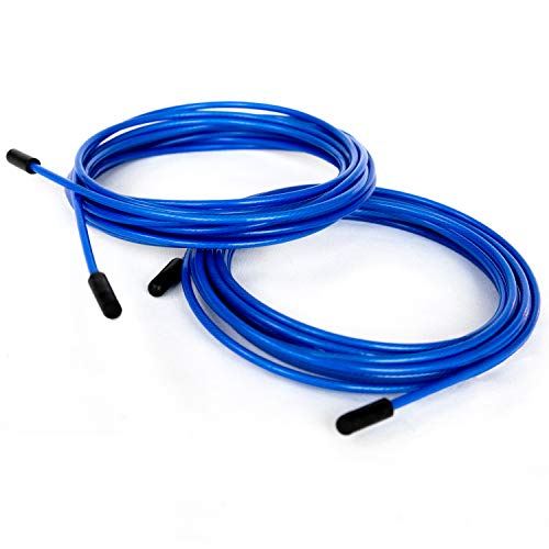BRANK SPORTS® Pack of 2 Replacement Steel Ropes for all Jump Ropes | Length 12' | 2 Diameters and 7 Colors to Choose From | Replacement Bindings Included | Ideal for Advanced to Double Under - color: Blue