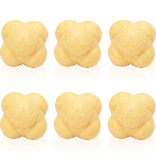HERCHR Sports Reaction Balls, Reflex Ball 6PCS Hex Bounce Reaction Ball TPR Coordination Reflex Exercise Sports Fitness Training Ball for Hand Eye Coordination, Agility, Reflex Training - color: Yellow