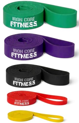 Pull Up Assistance Resistance Bands - Long Loop Power Bands for Men and Women - Strength Power Flexibility Training at Home & Gym - Ebooks & Workout Chart Included by Iron Core Fitness - color: #1 Green, Purple, Black, Red, Yellow - 5 Set