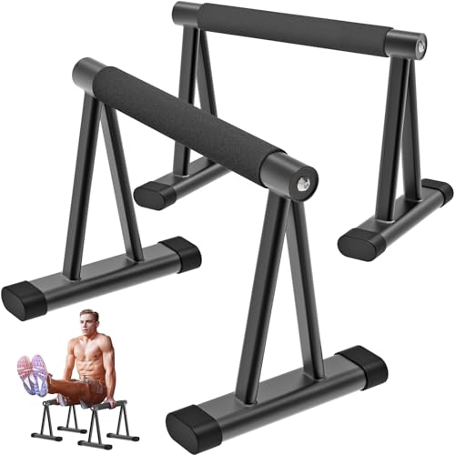 Dolibest Push Up Bar, 12'' High Parallettes Bars with 8 Rubber Feet & Foam Handle, Dip Bars with Stable Triangle Base for Calisthenics, Handstand, Gym & Home Exercise, Easy Assembly (600LB)