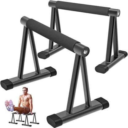 Dolibest Push Up Bar, 12'' High Parallettes Bars with 8 Rubber Feet & Foam Handle, Dip Bars with Stable Triangle Base for Calisthenics, Handstand, Gym & Home Exercise, Easy Assembly (600LB)