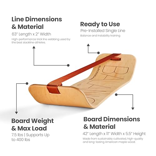 GIBBON SlackBoard - GiBoard Balance Board - Gift for Kids & Adults - 1 & 2 Line Options - Slackline Balance Trainer for Core Workouts, Standing Desk Exercise, Home Gym, Yoga & More