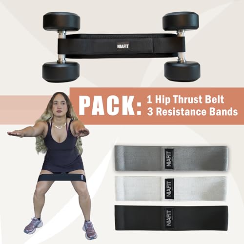 Hip Thrust Belt Adjustable Heavy-Duty with 3 Resistance Bands, Non-Slip Hip Pad for Glute Training, Home Gym Workout Equipment for Dumbbells and Kettlebells