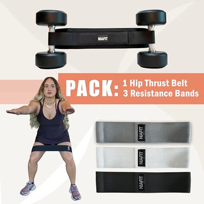 Hip Thrust Belt Adjustable Heavy-Duty with 3 Resistance Bands, Non-Slip Hip Pad for Glute Training, Home Gym Workout Equipment for Dumbbells and Kettlebells
