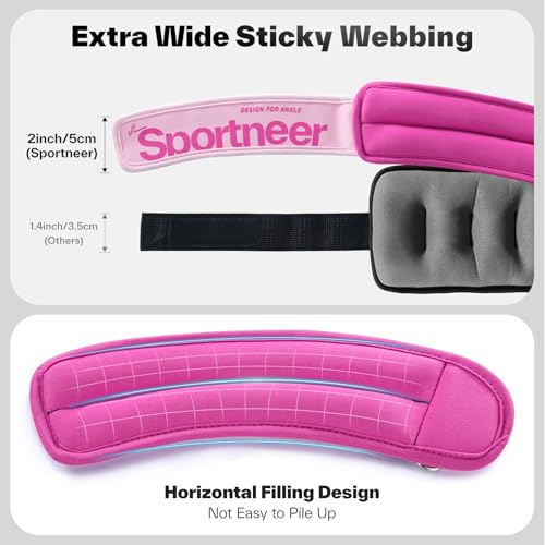 Sportneer Ankle Weights 0.5/1/2/3/5 LBS 1 Pair Wrist Leg Arm Weights - color: Pink, size: 1 lb x 2