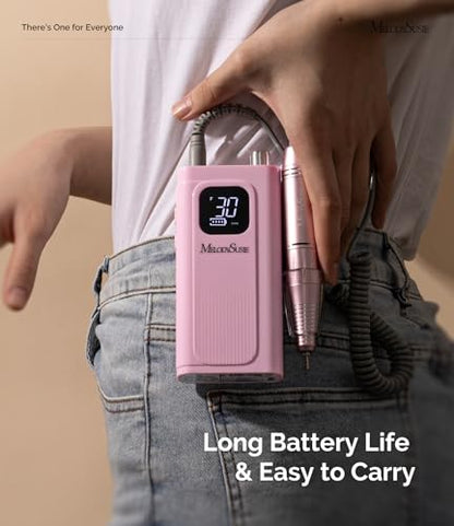 MelodySusie Entry-Level Clip-On Rechargeable Essential Nail Drill, SC300F 30000RPM E-File with LCD Display for All Manicure Shaping & Gel Removal, Ideal for Training,Nail Art Practice & Home Use, Pink - color: Pink