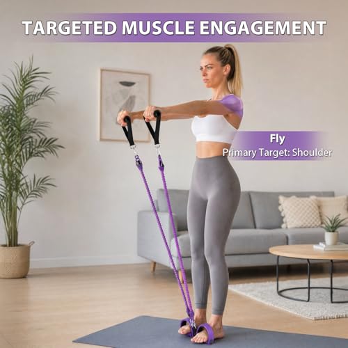 Pedal Resistance Band with Handles, Adjustable Resistance Bands Set (25-100 lbs) with Door Anchor & D-Handles, Fabric Covered Exercise Bands for Ab Workout, Legs, and Arm Training