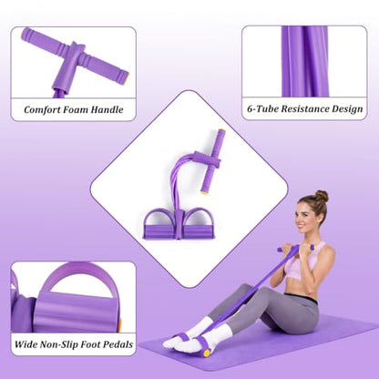 Resistance Bands with Handles, 6-Tube Foot Pedal, Natural Rubber Ankle Puller for Sit-ups & Full Body, Portable Home Gym Strength for Legs, Arms & Core