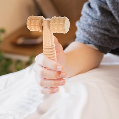Wooden Massage Roller Tool 3-Piece Set Handheld Foot and Body Massager for Neck Shoulder and Muscle Relief Portable 5.90X3.14X1.18In