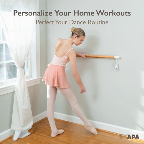 Ilyapa Ballet Barre Bare for Home - Wood Adjustable Wall Mount Ballet Bar Dance Equipment for Barre Workout & Ballet Stretching, Powdercoated White Brackets - size: 4 Ft 4 in.