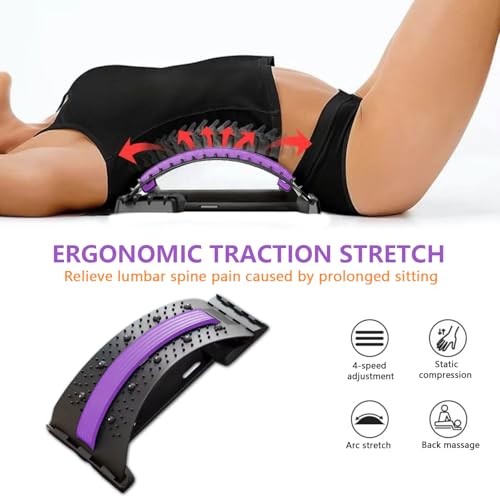 Back Stretcher - 4-Level Adjustable Lumbar Support Board & Back Cracker for Lower Back Pain Relief, Home Office Use (Purple) - color: Purple