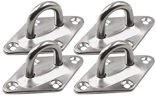 Heavy Duty Hammock Kits & Ceiling Hook Diamond Pad Eye Plates, 304 Stainless Steel & Black Zinc Galvanized Steel Corrosion Resistant, 2, 4 & 8 Packs - color: 4-Pack-Silver-M6