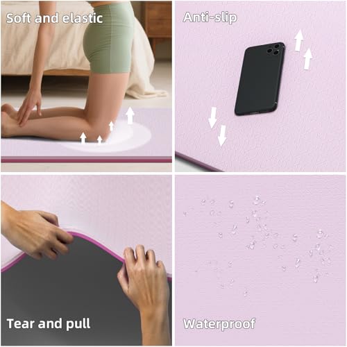 Extra Wide Yoga Mat 76"x40"x10mm TPE Double-Width Exercise Mat for Couples, Tall Yogis & Home Workouts, Non-Slip, Free of PVC & Latex - color: Light pink + red