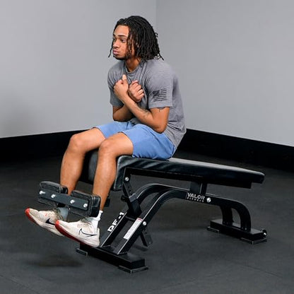Valor Fitness Adjustable Weight Bench - 16 Position Decline to Flat Utility Bench with Wheels for Ab Crunch Core Training Strength Workouts Weightlifting and Barbell Exercises