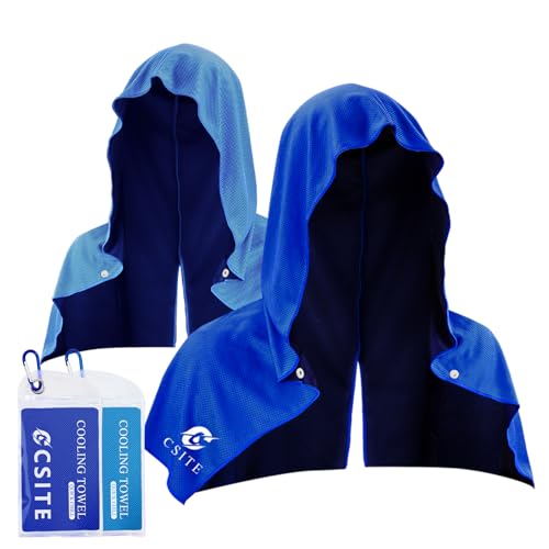 2 Pack Cooling Hoodie Towels, Instant Cooling Towels for Neck and Face, UPF 50 Sun Protection, Ice Towel for Hot Weather, Head Towel for Sports, Camping, Cycling & More Activities - color: Royalblue/Light Blue