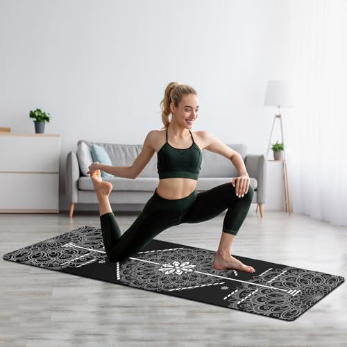 FOLAI Extra Thick Yoga Mat 6mm，pilates mat thick - Non-Slip Exercise Mat for HIIT, Pilates & Home Workouts & Workout with Free Carry Strap - color: body line black