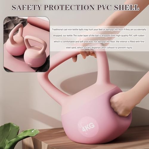 Kettlebell Weights Beginner Fitness Exercise Soft Kettle Bells, Women's Weight Loss Training Dumbbell, Anti-Slip Handle, Vest Line/Peach Buttocks(Yellow,8kg)