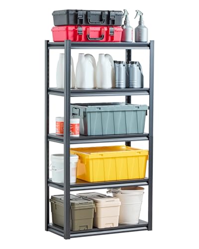 VEVOR Storage Shelves, 2000 lbs, 5 Tier Garage Storage Shelving, 16" D x 32" W x 63" H Adjustable Metal Shelves for Garage Shelves Utility Rack Shelf, Ideal for Kitchen, Warehouse, Basement, Black - size: 16" D x 32" W x 63" H