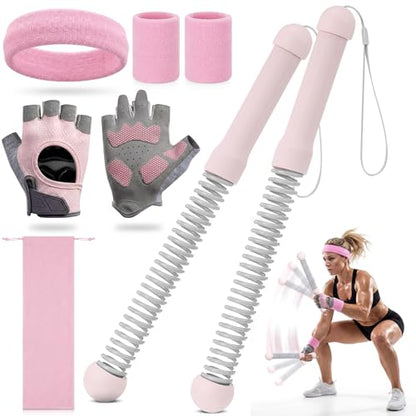 Outus 8 Pcs Weighted Ropeless Battle Ropes Set, 2 Pack Portable Cordless Battle Ropes Women Training Accessories with Gym Gloves Sports Sweatbands Headband for Home HIIT Strength Low-Impact Training