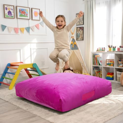 Foamma Crash Pad – (60’’ X 60’) (5 Ft X 5 Ft) – Sensory Crash Pad with Foam Blocks for Autistic Kids, Soft Fabric & Washable Cover – Ideal for Kids and Adults to Jump, Play, or Relax - color: Pink (Velvet), size: 60" x 60"