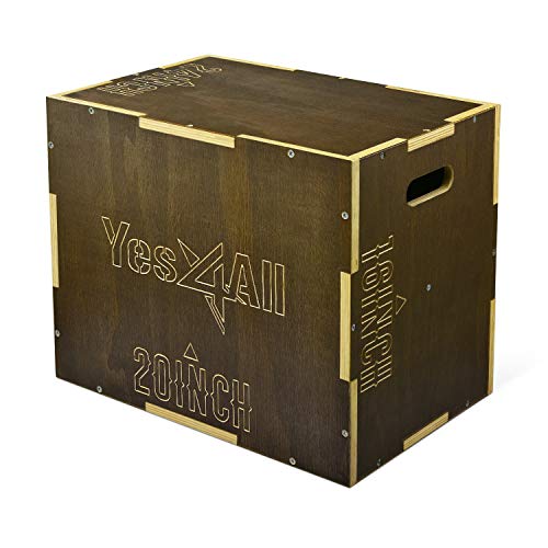 Yes4All Plyo Box, 3-in-1 Wooden Box Jumps for Home Gym, 450 lbs Boxes Step Up with Smooth Edges & Wide Built-in Handles for Jumping, Strength Training, Lunges, Squats, Dips - color: C. Wood - Moss Brown, style: 24" x 20" x 16"